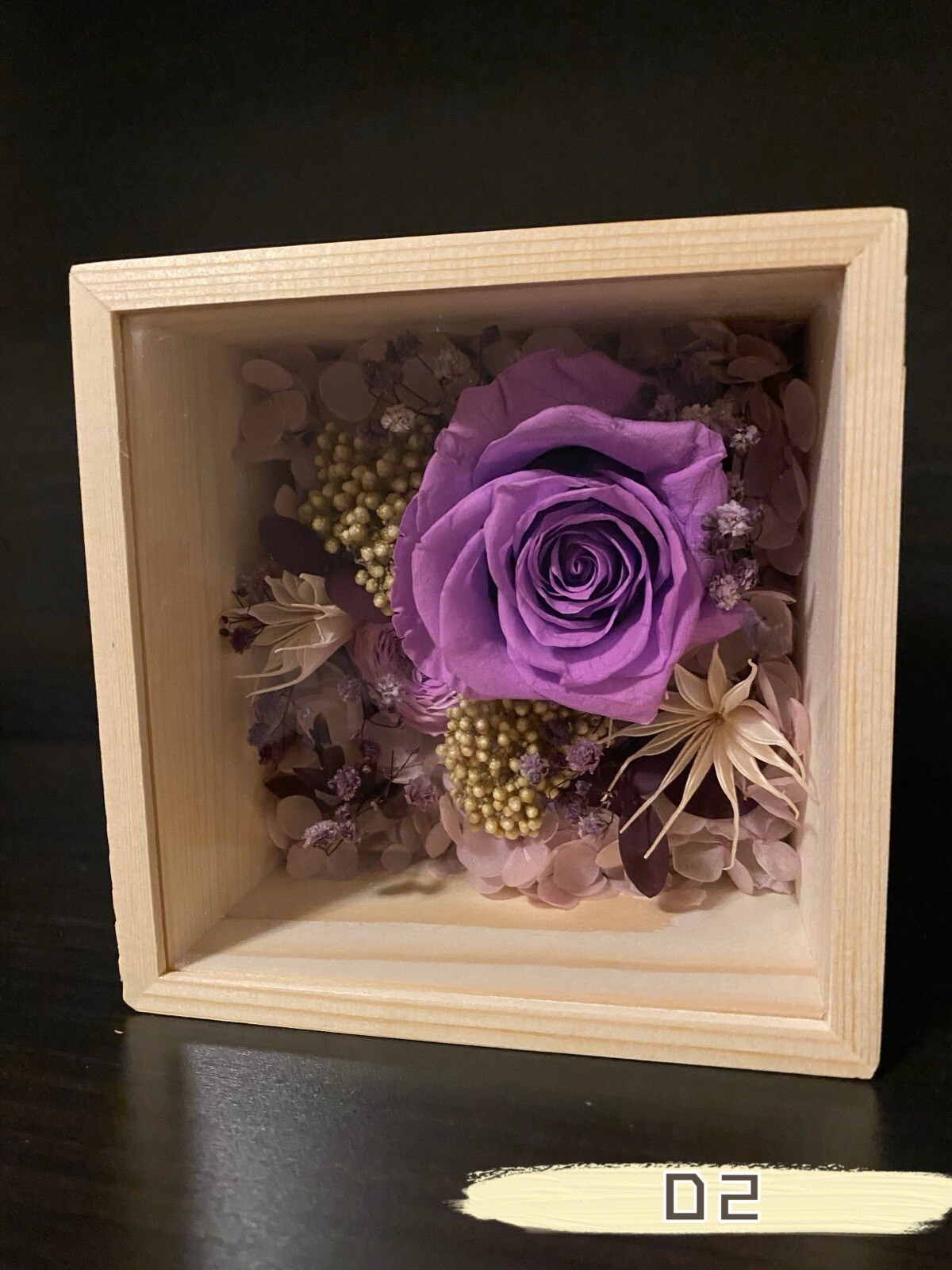 Pink Rose Preserved flower Glass Clamshell Wooden Box Holiday Gift Giving