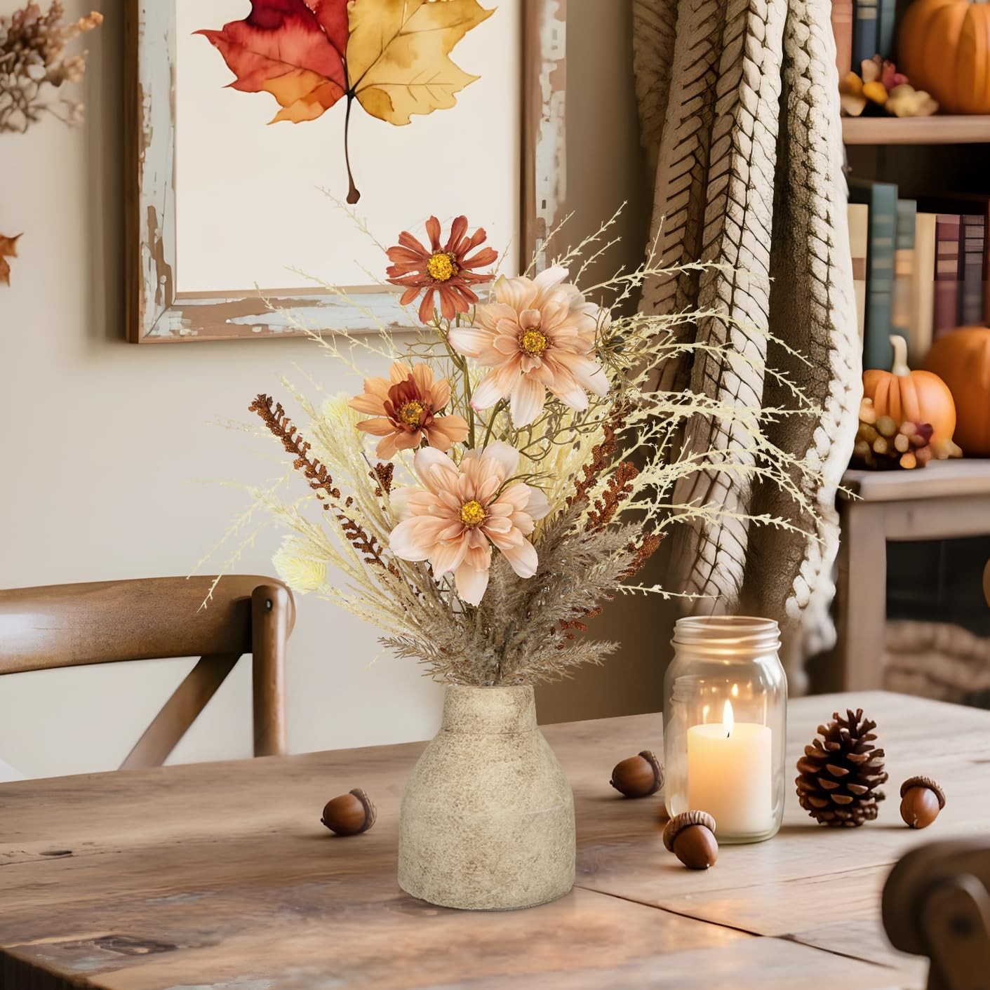 Faux Fall Pampas Grass with Vase, Fall Flowers Artificial for Decoration Arra…