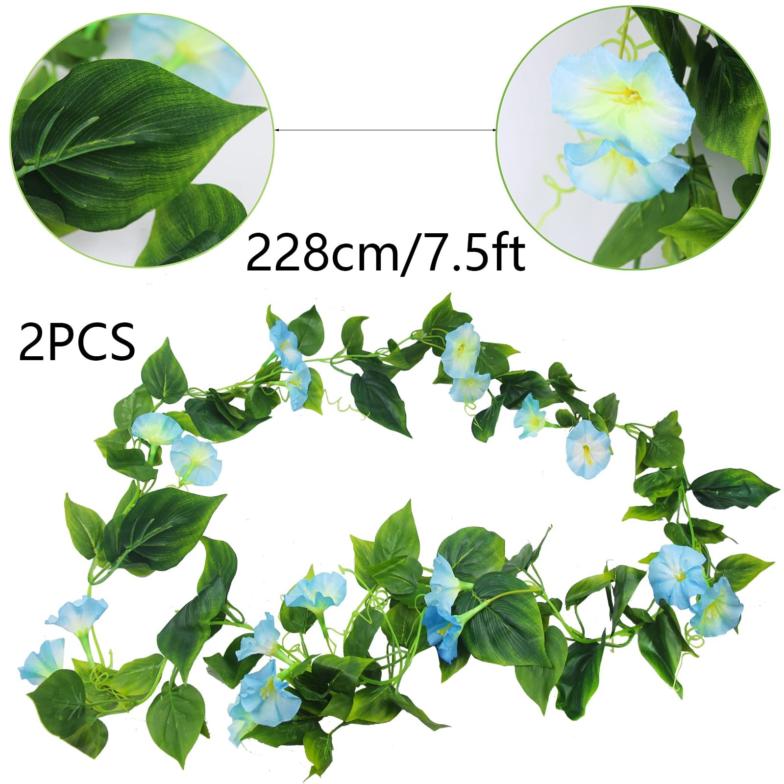 2 Pcs Artificial Vines Outdoors Silk Morning Glory Vines 15Feet Hanging Plants