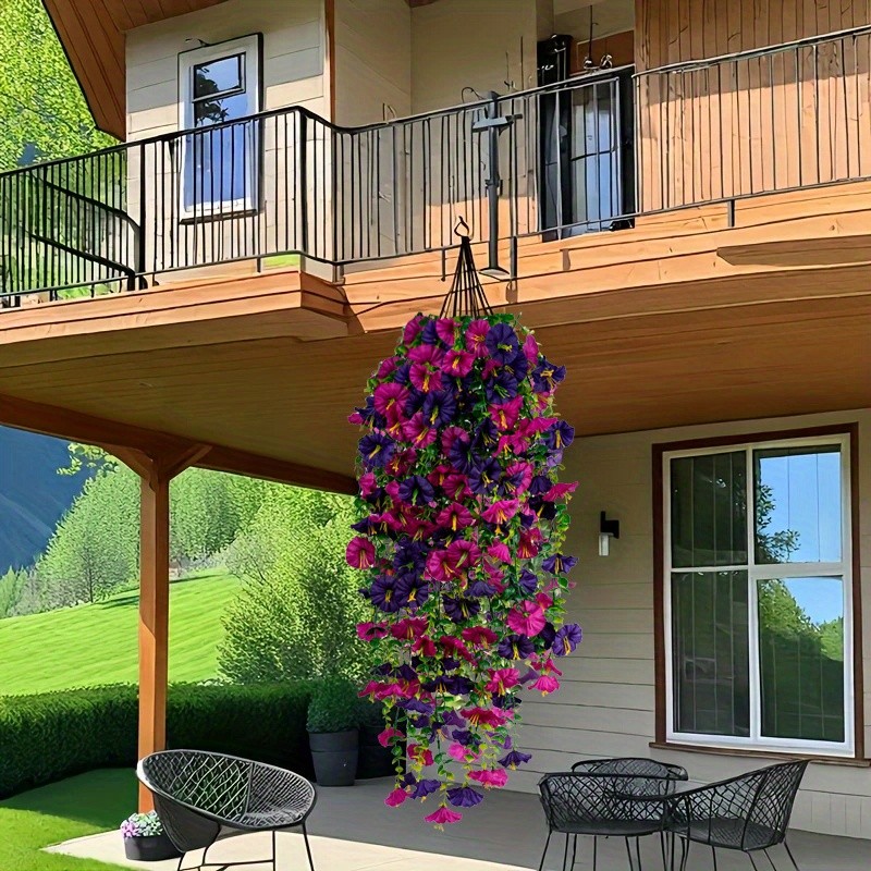 4pcs Artificial Hanging Petunia Plants Fake Trailing Flower Indoor Outdoor Decor