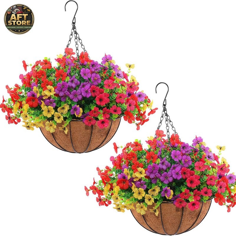 Primrue 2 Set Artificial Outdoor Flowers with Hanging Baskets