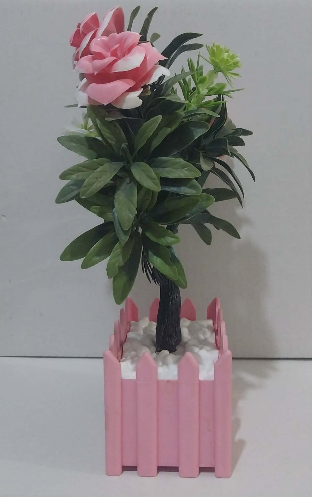 Artificial Pink Rose Flower Arrangement Decorative Planter Indoor Home Decor10″