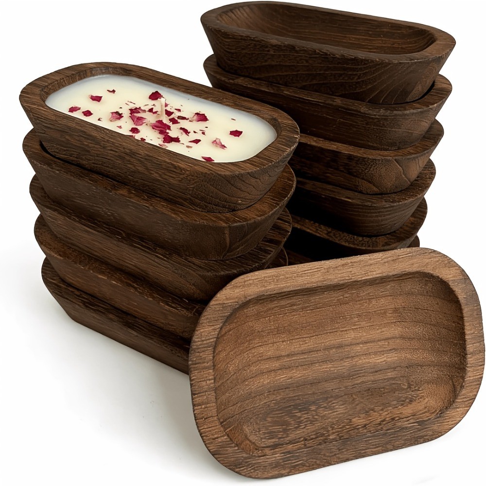 12/8/4pcs Bulk Hand-Carved Paulownia Wood Bowls Suitable for Candle Making