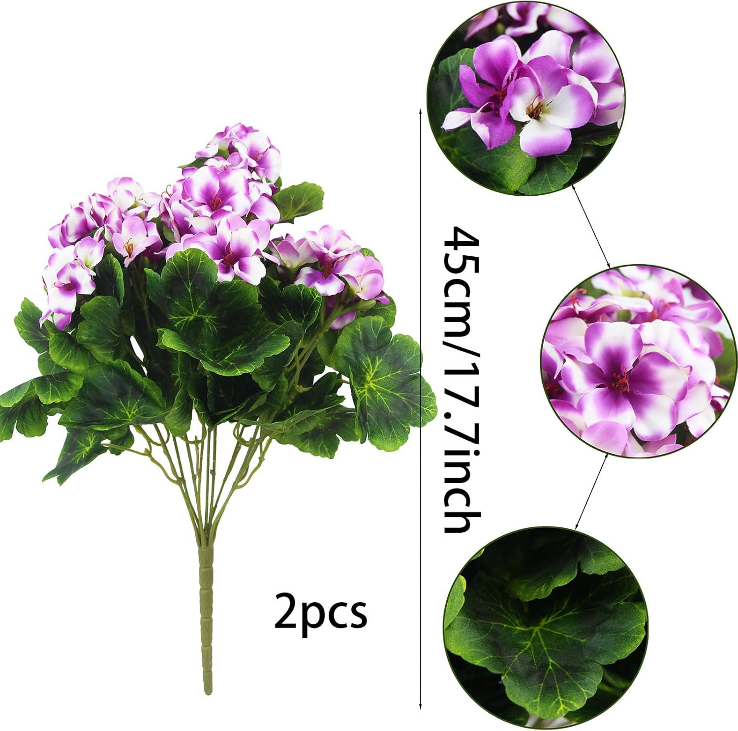 2 Pcs Artificial Geraniums for Outdoor Silk Geranium Flowers Purple Artificial G