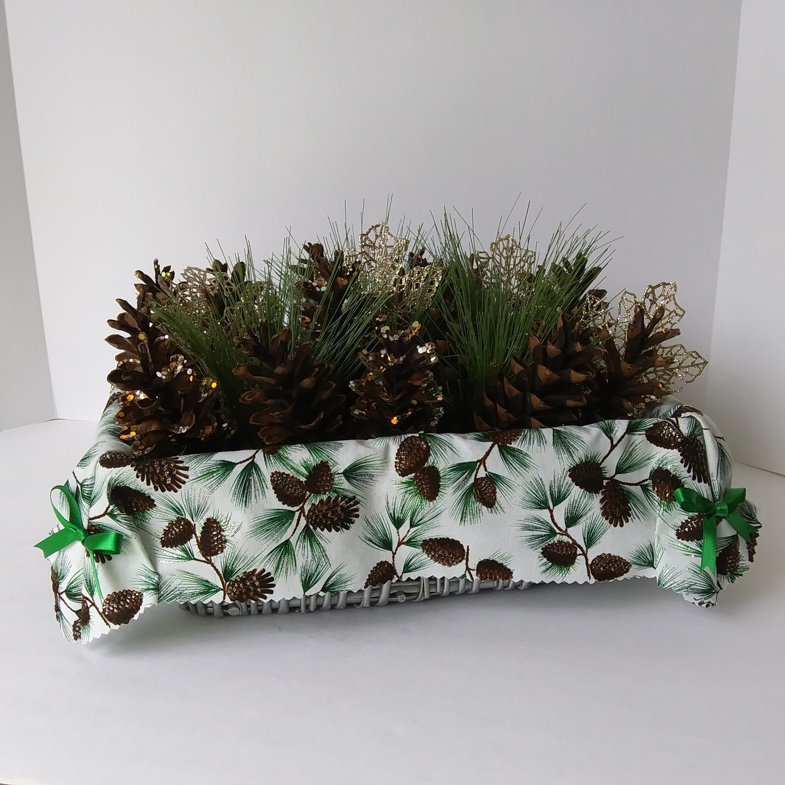 Pinecone & Evergreen Centerpiece Basket Holiday Decor Table Arrangement