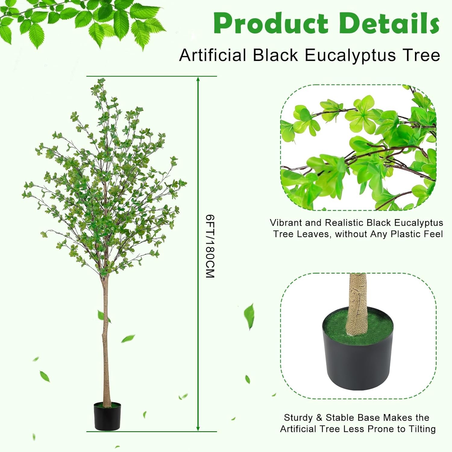 6FT Artificial Enkianthus Tree Realistic Texture Emerald Green Potted Faux Tree