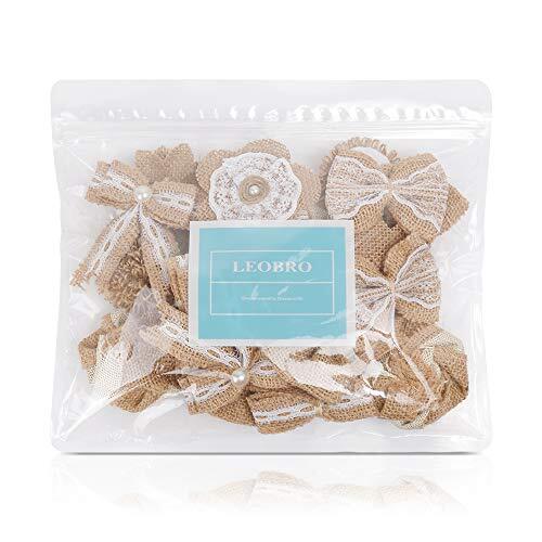 24PCS Burlap Flowers, 8 Styles Natural Handmade Rustic Rose Flower Bowknot