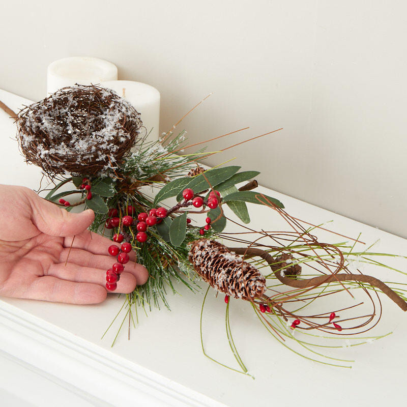 Lot of 4 Snowy Artificial Pine and Berry 28″ Sprays with Nest