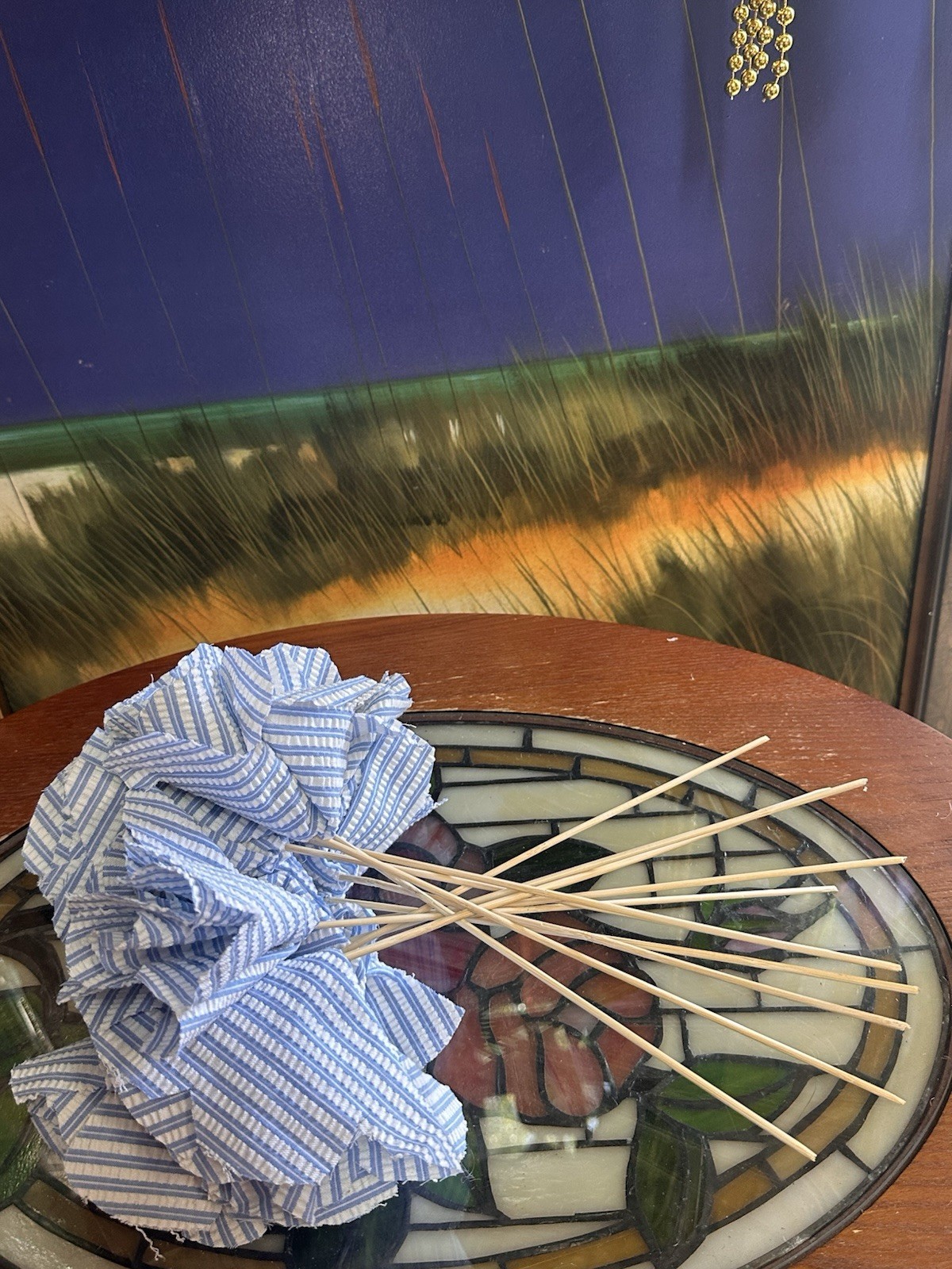 Fabric Flowers Handmade, 11 Count, 12 Inches, Blue And White Vase Not Included
