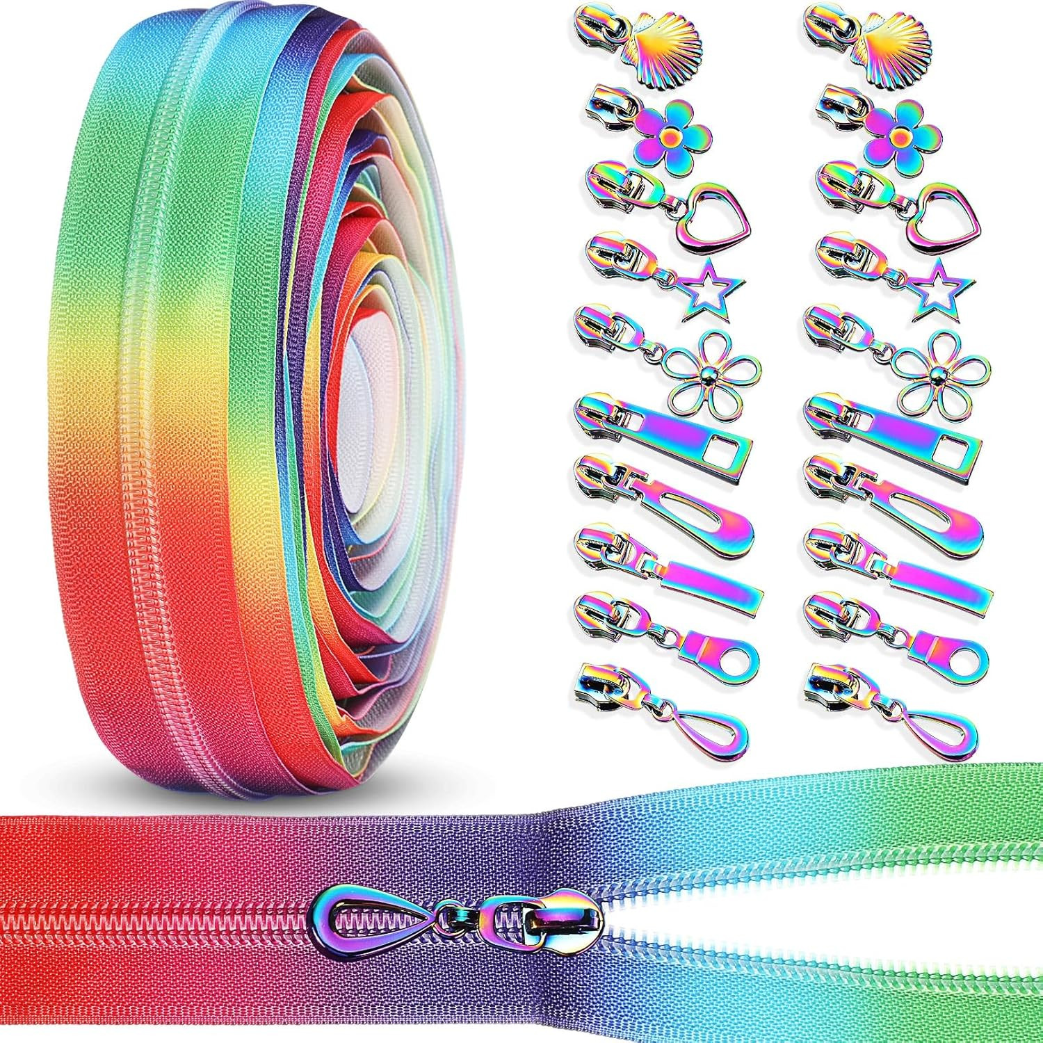 #5 Rainbow Zipper Tape by the Yard 10 Yards Rainbow Teeth Nylon Zipper with 20 P