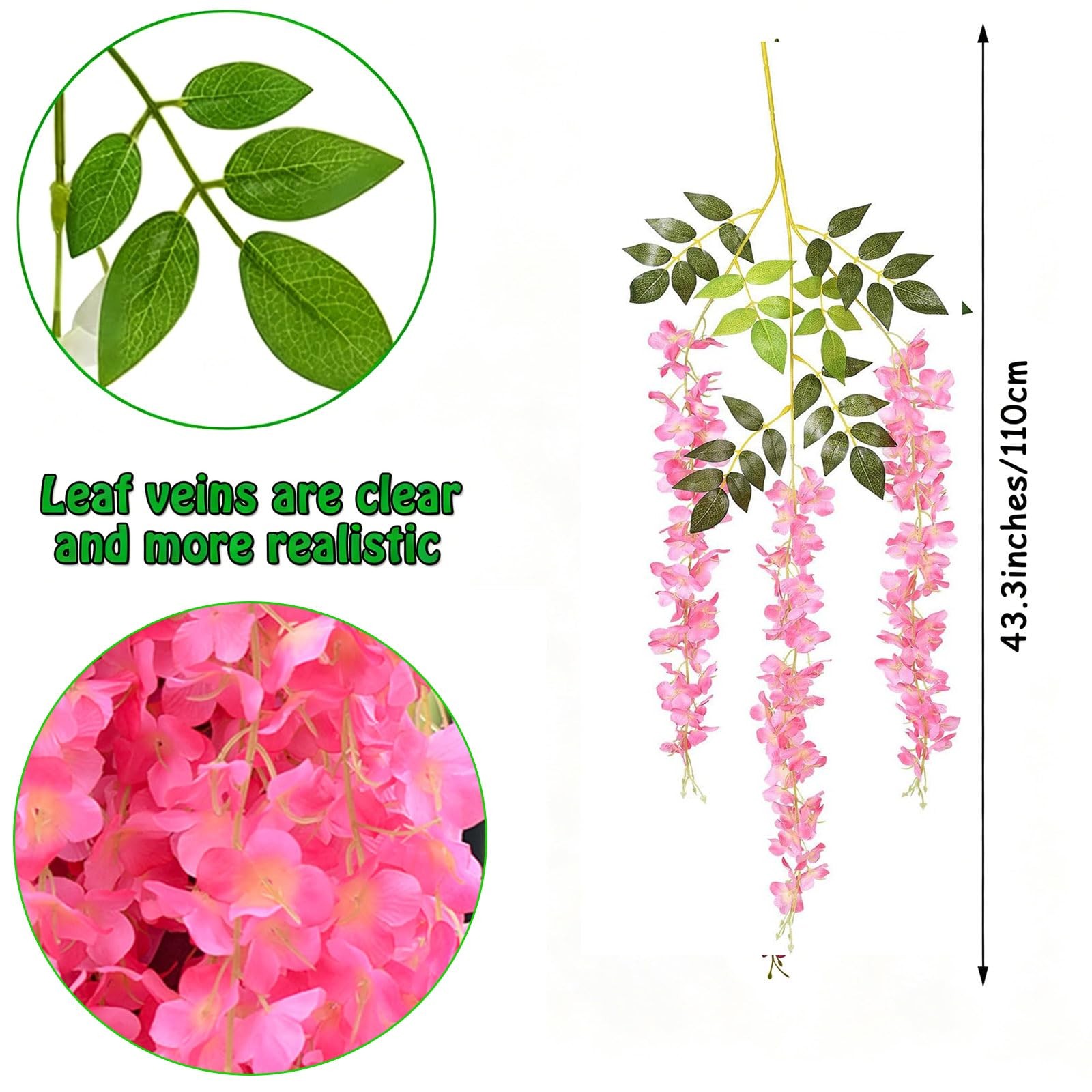 Artificial Wisteria Hanging Flowers Fake Wisteria Flower Garland Silk Vines R…