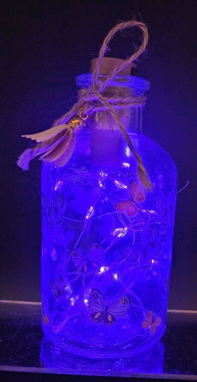 Handmade Butterfly Fairy Light Glass Bottle Lamp LED Night Light 6″ Tall HomeDec