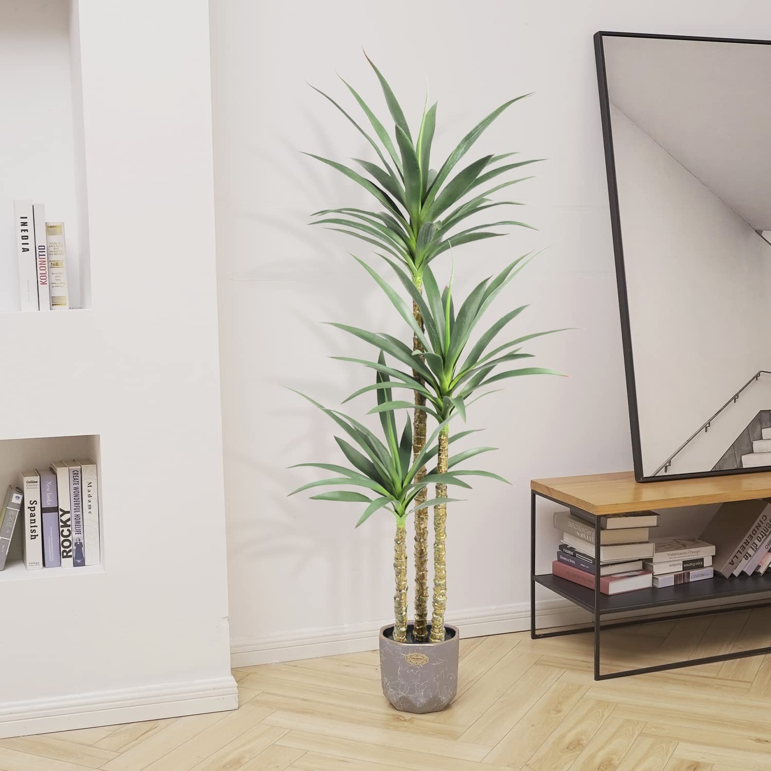 Artificial Tree 5.3Ft Faux Agave Plant with 3 Heads in Plastic Pot Fake Tree …