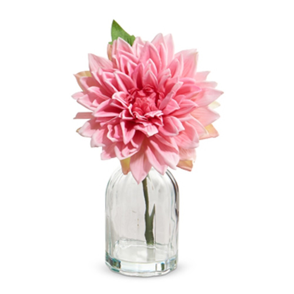 Raz Imports Real Touch Dahlia Stem In Glass Vase, Hot Pink – 10″ (4441825A)