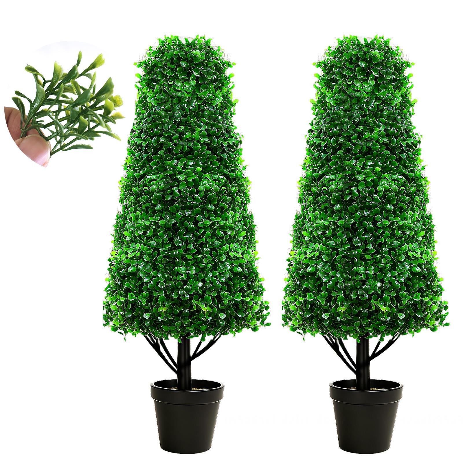 2PCS 4FT Fake Boxwood Topiary Trees Potted Plants with Black Planter for Home