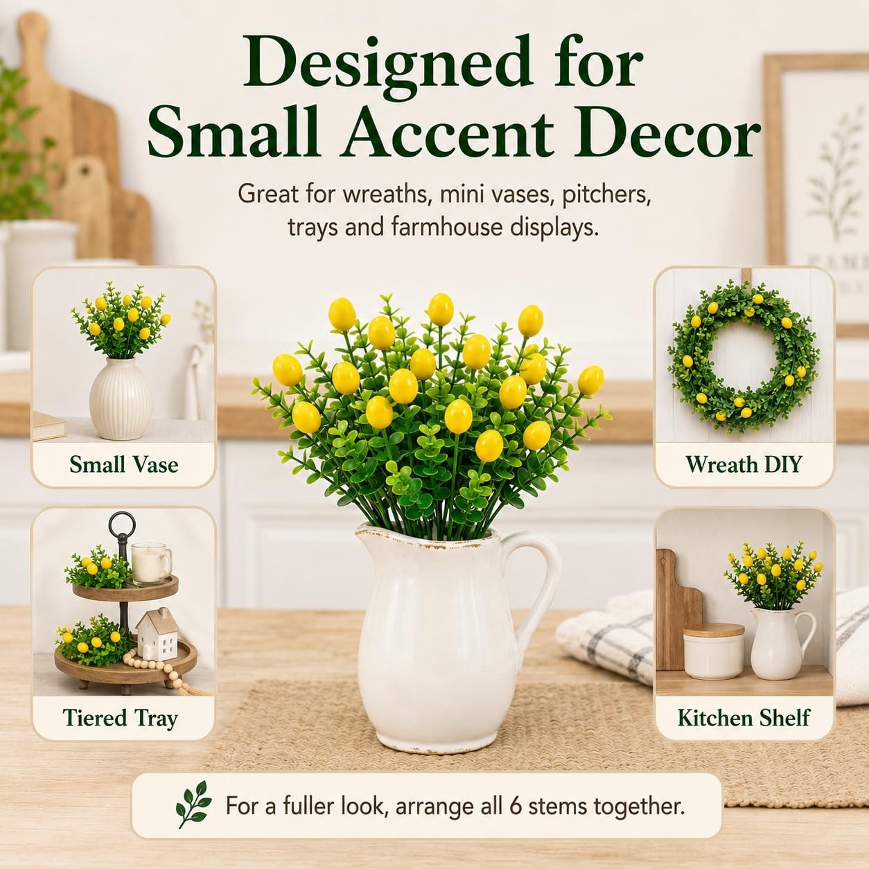 Qiknird 6 Pcs Artificial Lemon Branches Artificial Fruit Lemon Tree Greenery