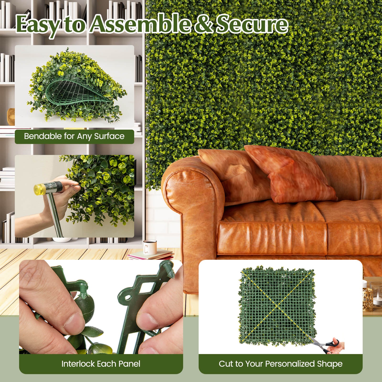 12 PCS 20″ x 20″ Artificial Hedge Boxwood Panels w/ Realistic Undulant surface