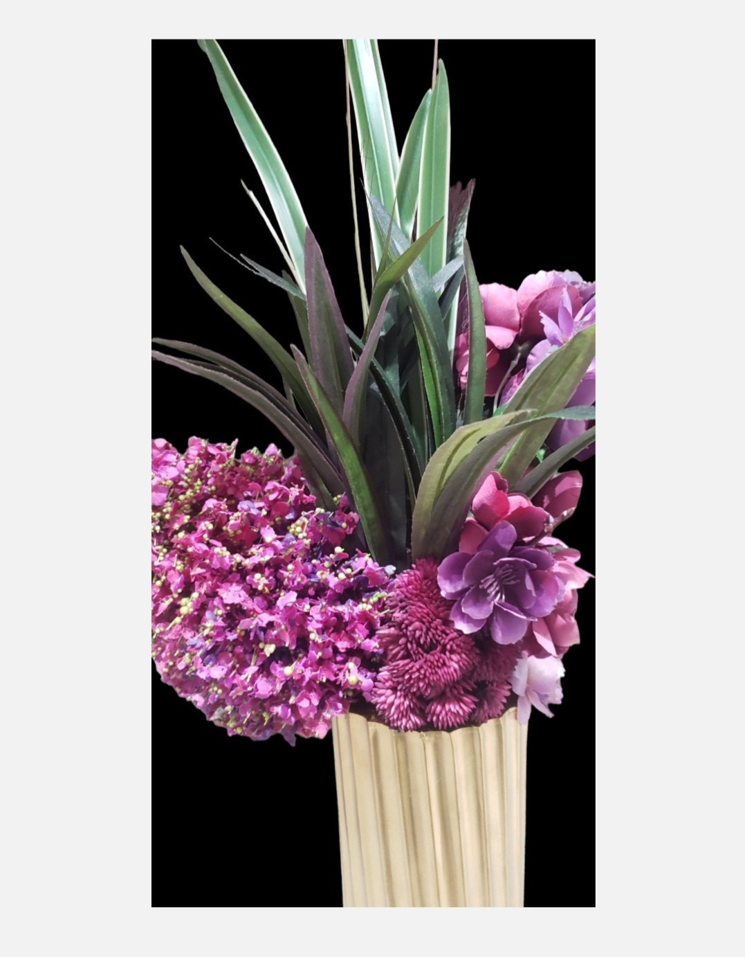 Modern Flowers Arrangement In Metal Vase