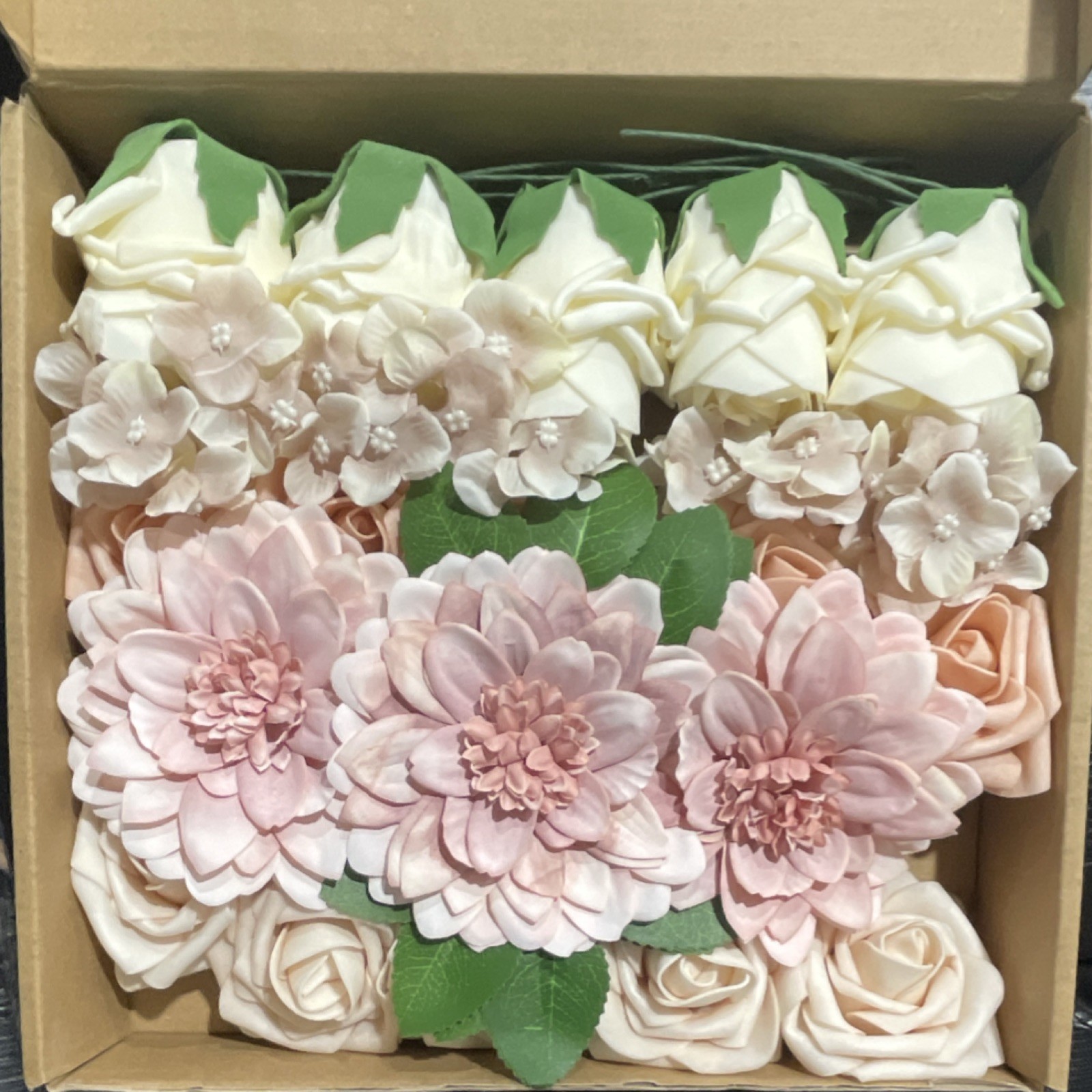 Artificial Silk Rose & Chrysanthemum Flower Box Pink White