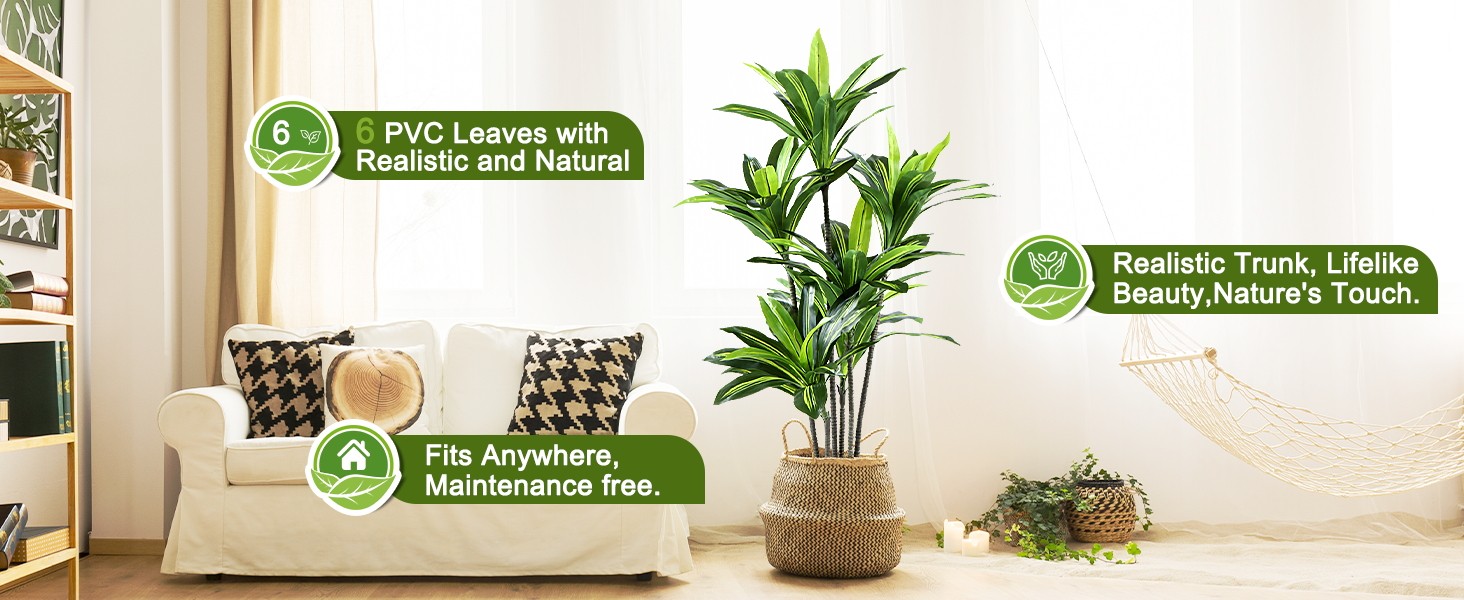 Dracaena Artificial Plant Indoor 5FT – Large Tropical Fake Tree with Lifelike