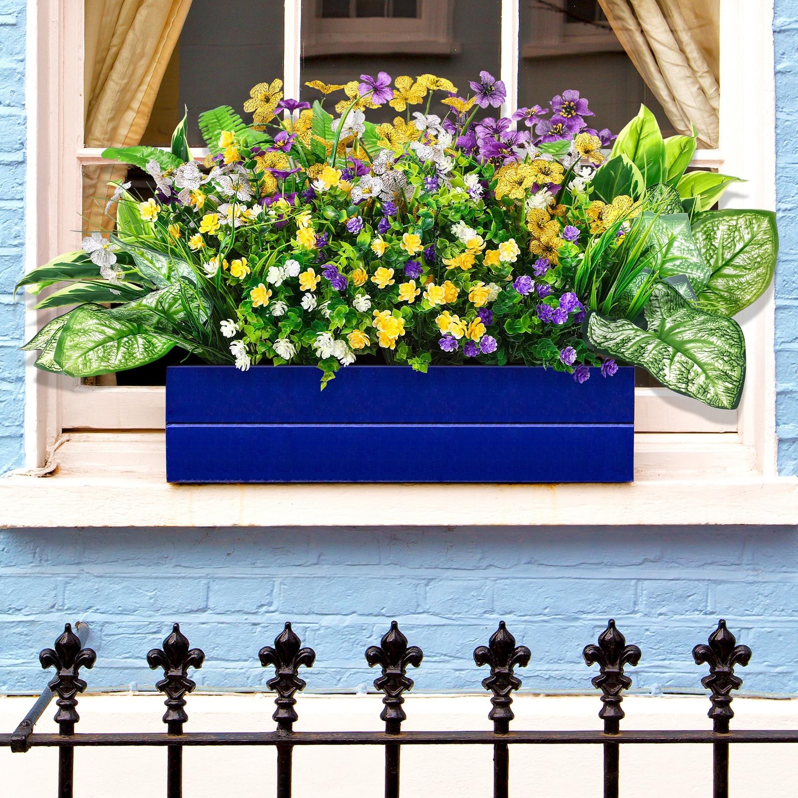 24 Pcs Artificial Flowers for Outdoor Window Box, Artificial Fake Plants Plas…