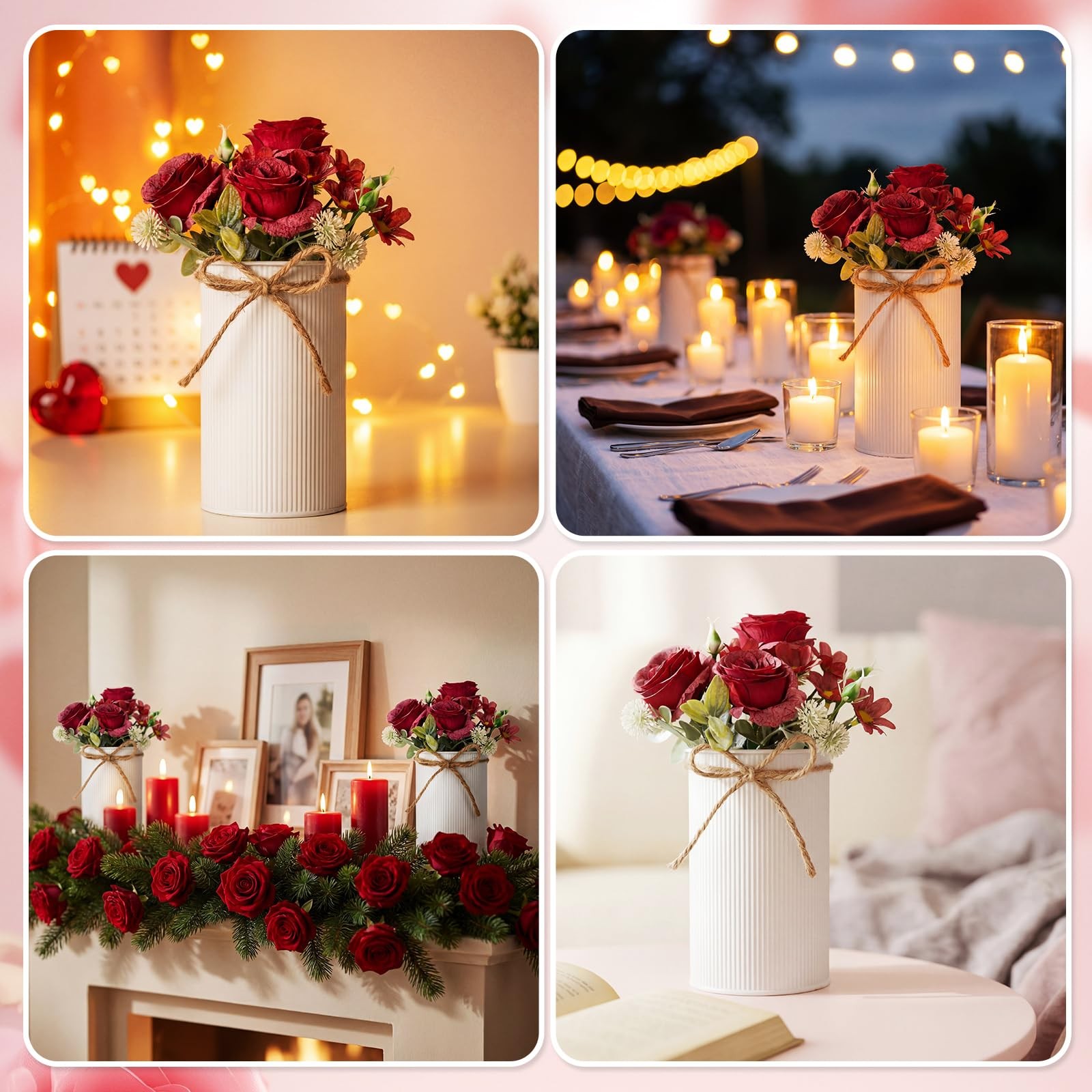 6 PCS Valentines Day Wedding Centerpiece Red Artificial Fake Rose Flower Vase