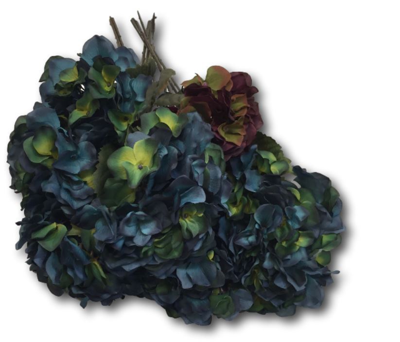 Artificial Hydrangea Flower Stems Floral Dark Blue Purple Green 30″ Set 10