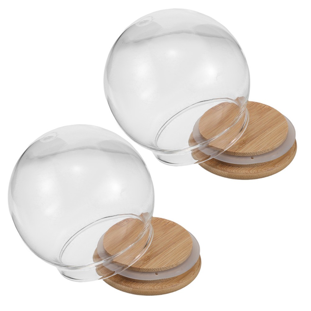 2Pcs Clear Glass Dome Cloche Decorative Cover for Eternal Flower Display