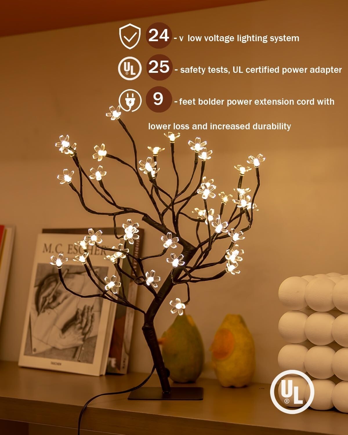 Cherry Blossom Bonsai Tree Light 20IN Tree Lamp with 40 LED Japanese Cherry B…