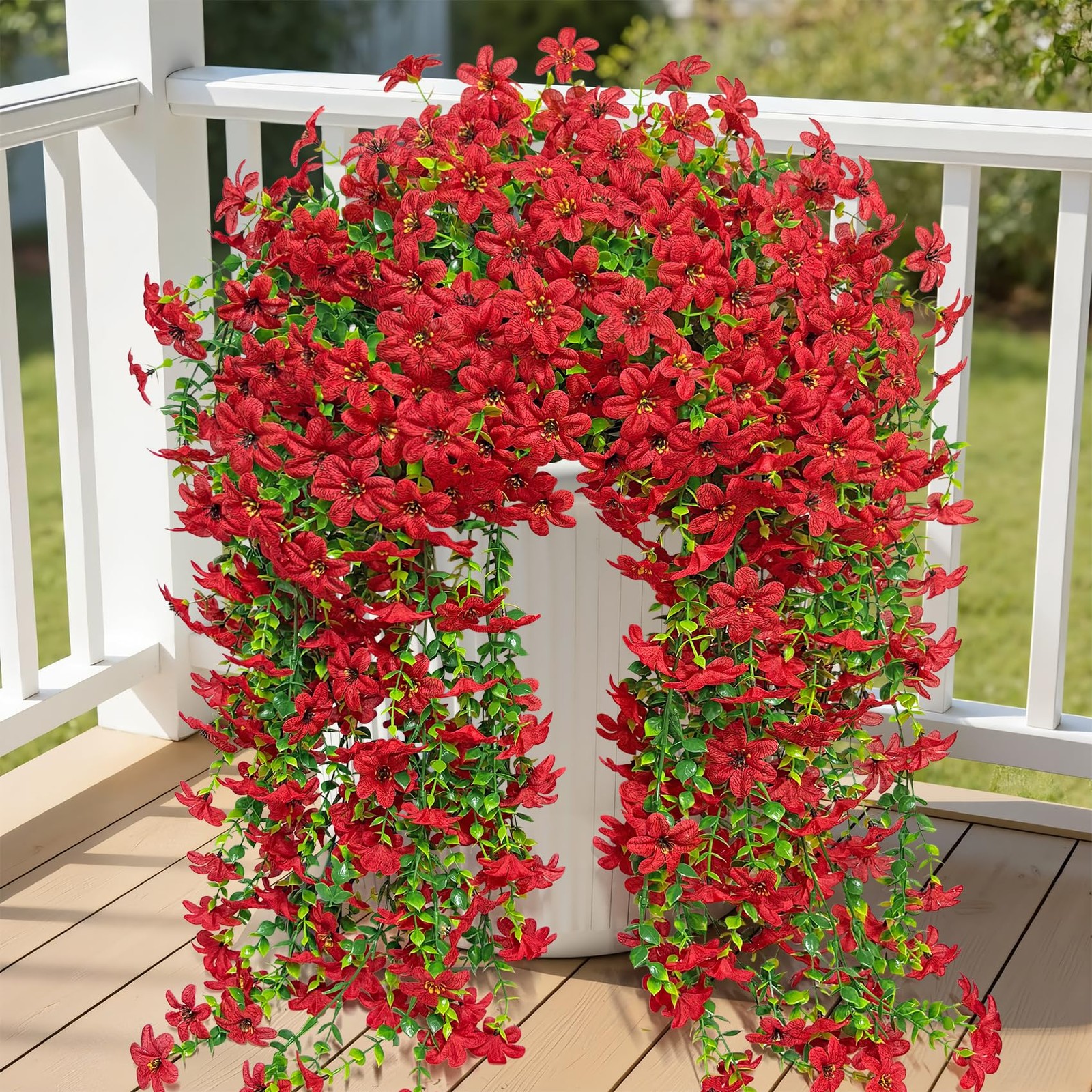 4 Pcs Artificial Hanging Flowers for Outdoors, Realistic Faux Silk Flowers UV…