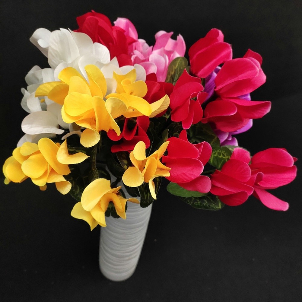 7 Branch Artificial Cyclamen Flowers Red Pink Rose Red Cream White Purple