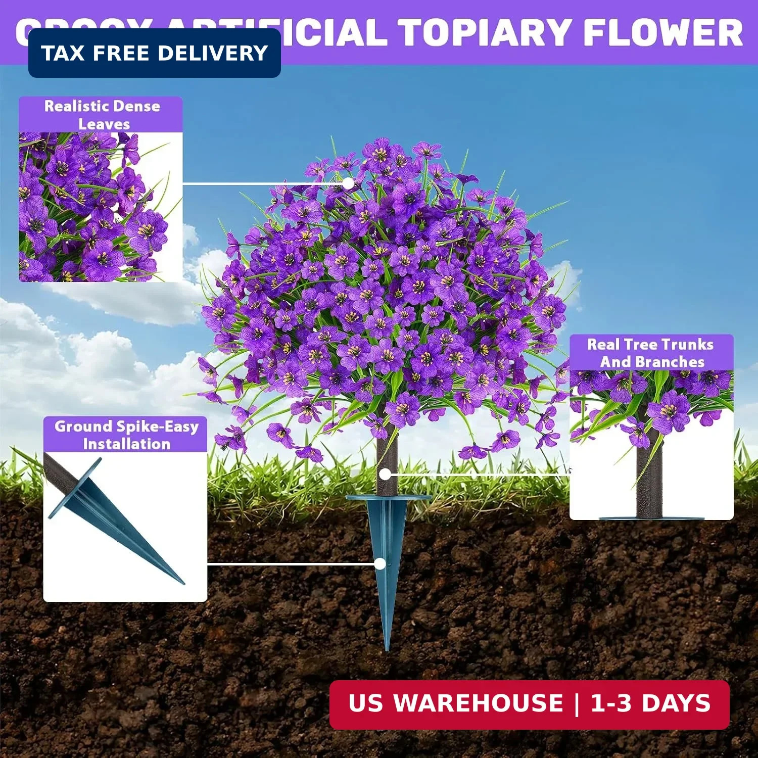 Grooy Set of 2 Artificial Topiary Ball Flower for Outdoor | UV Resistant Faux Fl
