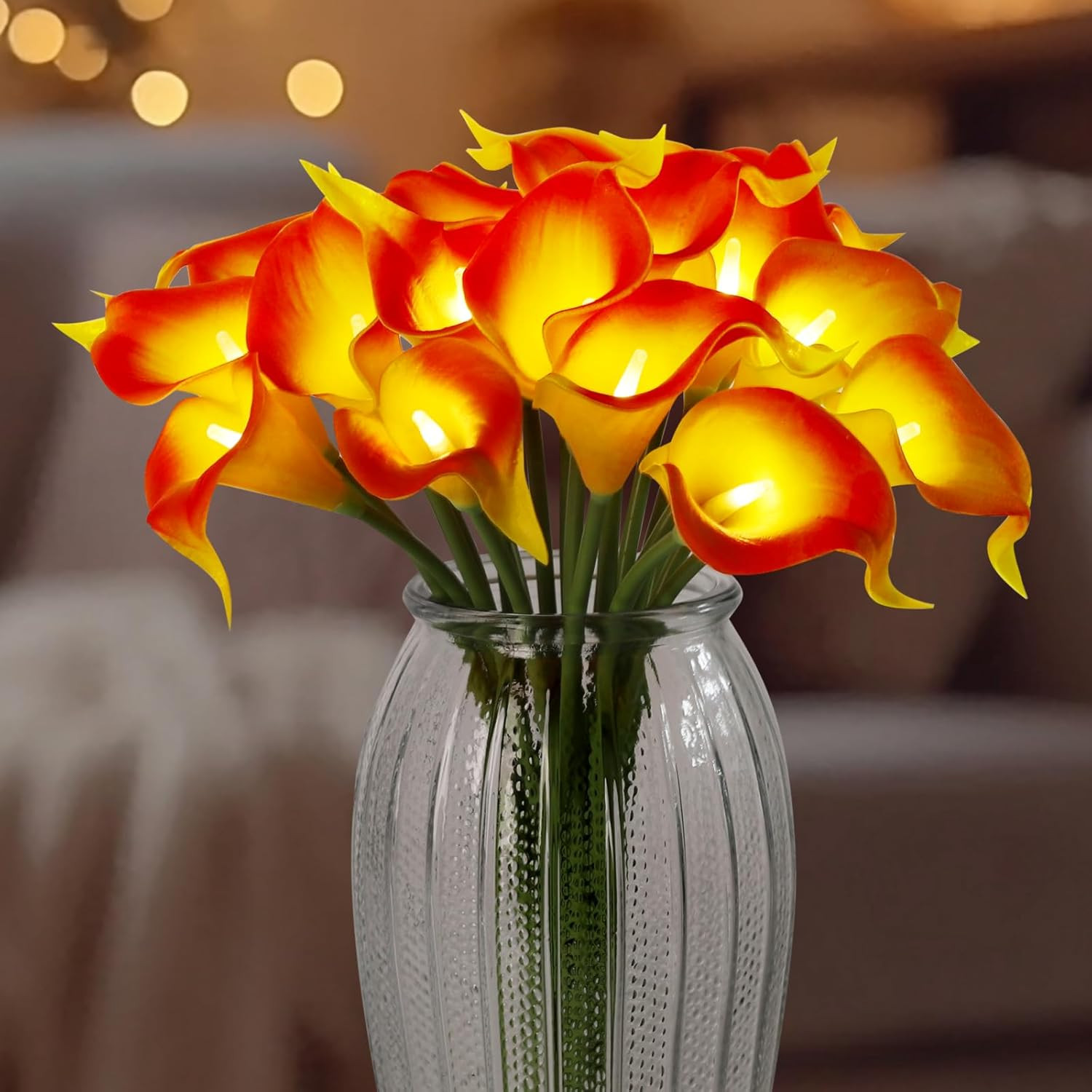 20Pcs Lighted Artificial Calla Lily Bouquet Lamp Faux Floarl Night Light Real To