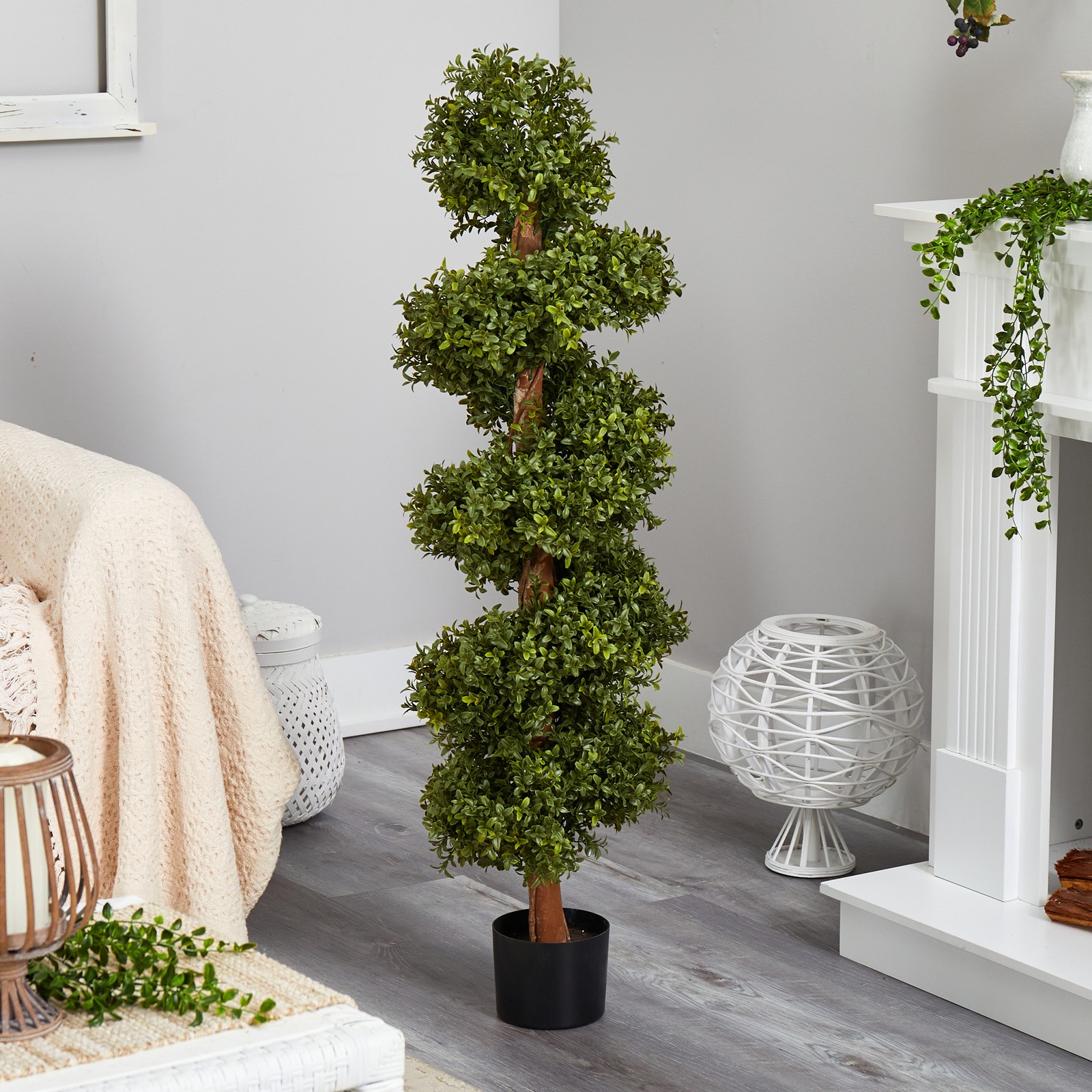 Nearly Natural 46″ Boxwood Spiral Topiary Artificial Tree in Green