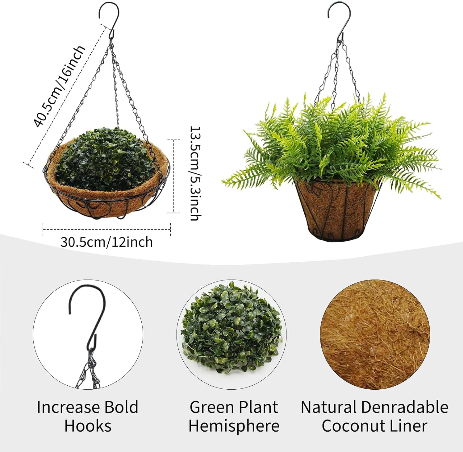 2-Pack Artificial Outdoor Hanging Fern Faux with Basket, Decoration for Garden