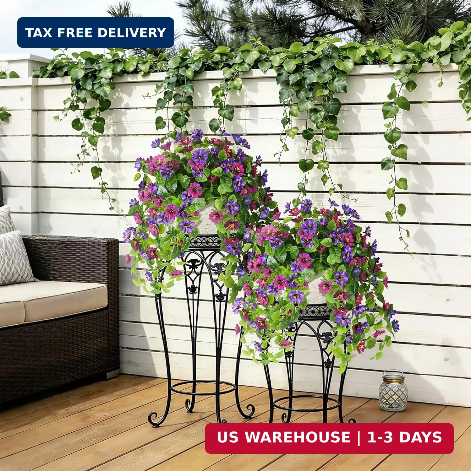 Hrobek Fake Artificial Flowers Hanging for Outdoors Decor, 2 Bundles UV Resistan