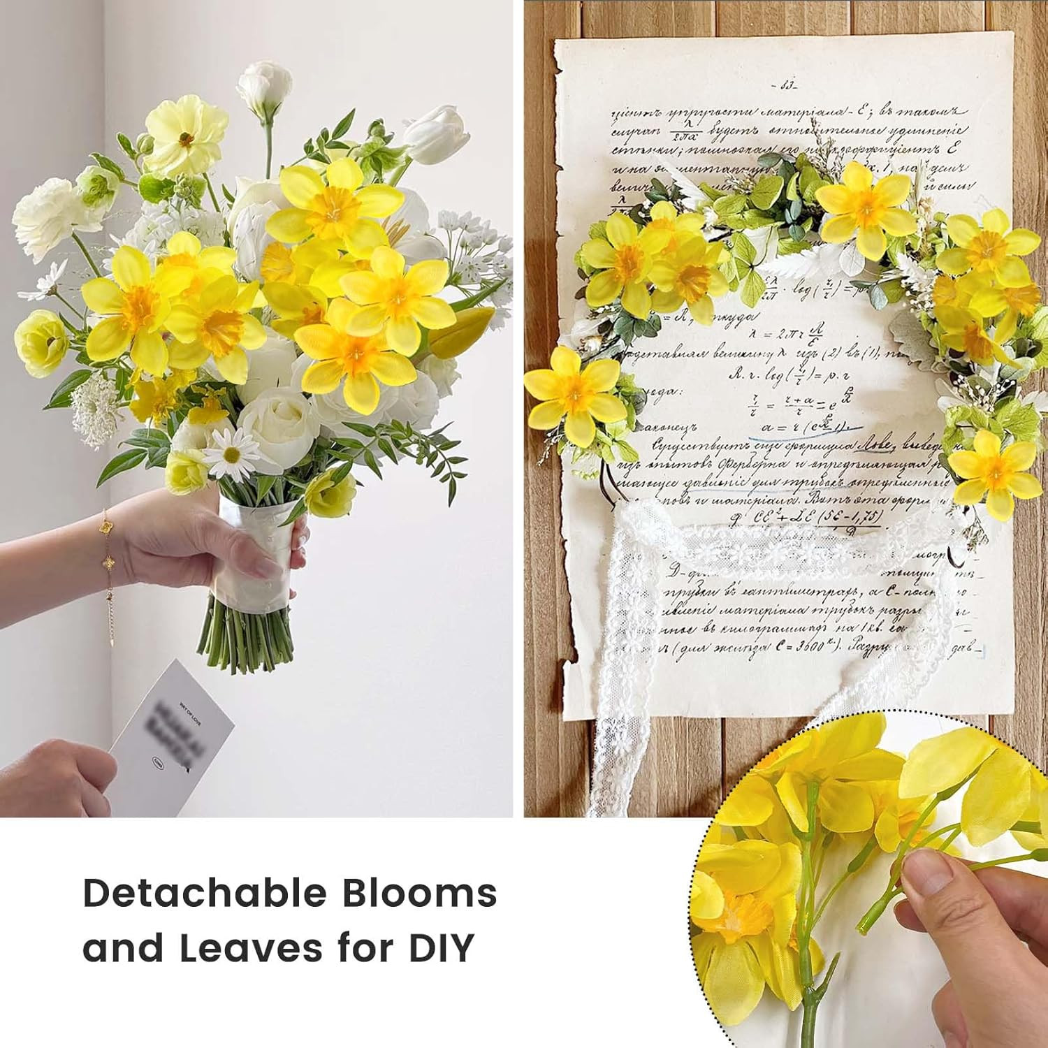 2 Bunches 120 Blooms Artificial Daffodils, 18.9”Silk Narcissus, Faux Daffodils f