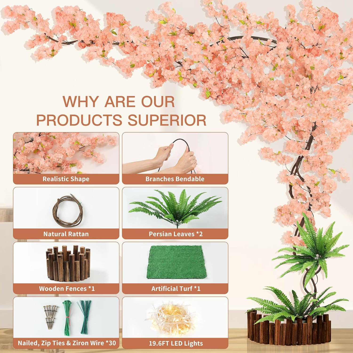 Champagne Pink LED Cherry Blossom Tree – 4ft x 6.5ft for Home & Party Decor