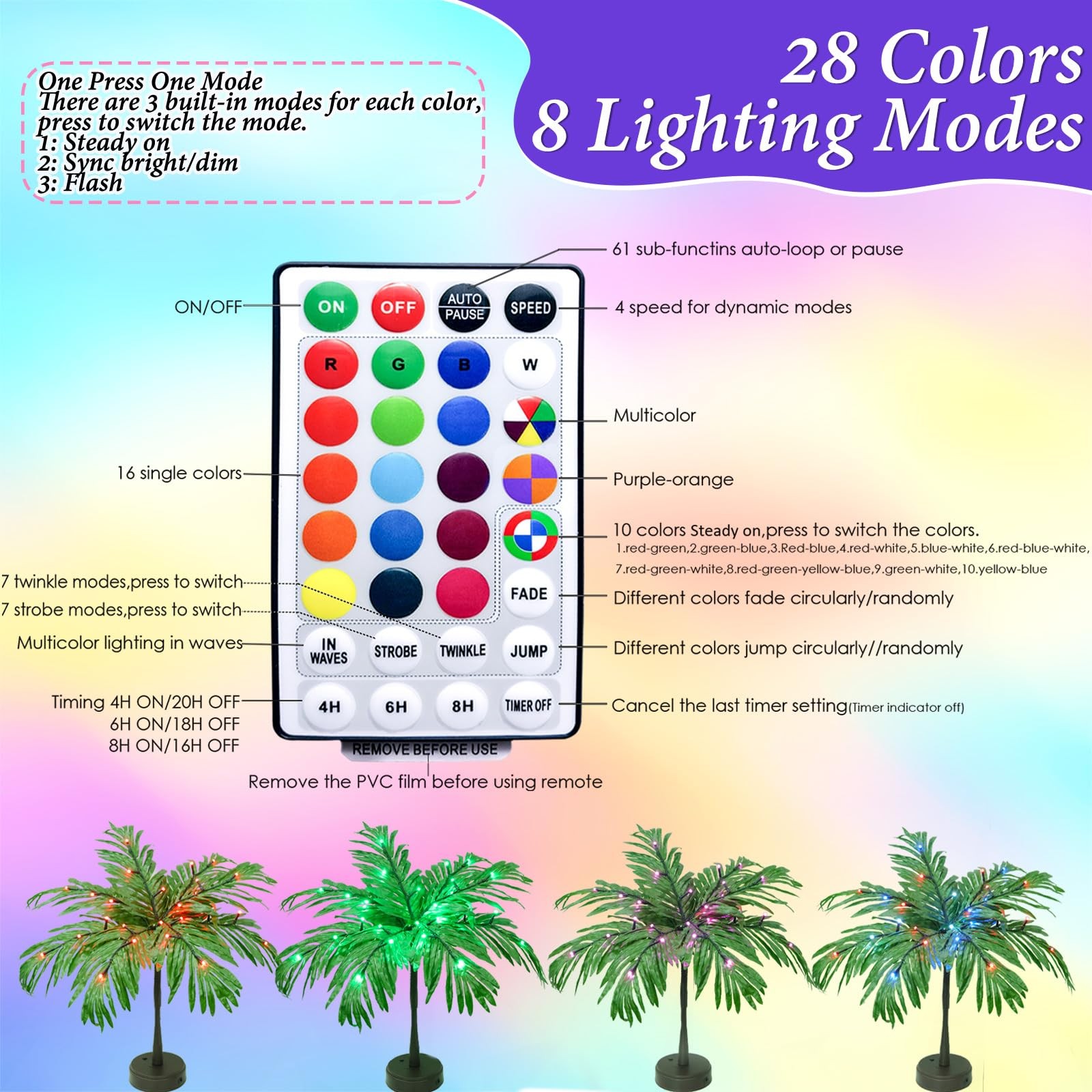 28 Colors Changing Light Up Palm Tree Table Decor, 1ft 1in, Color