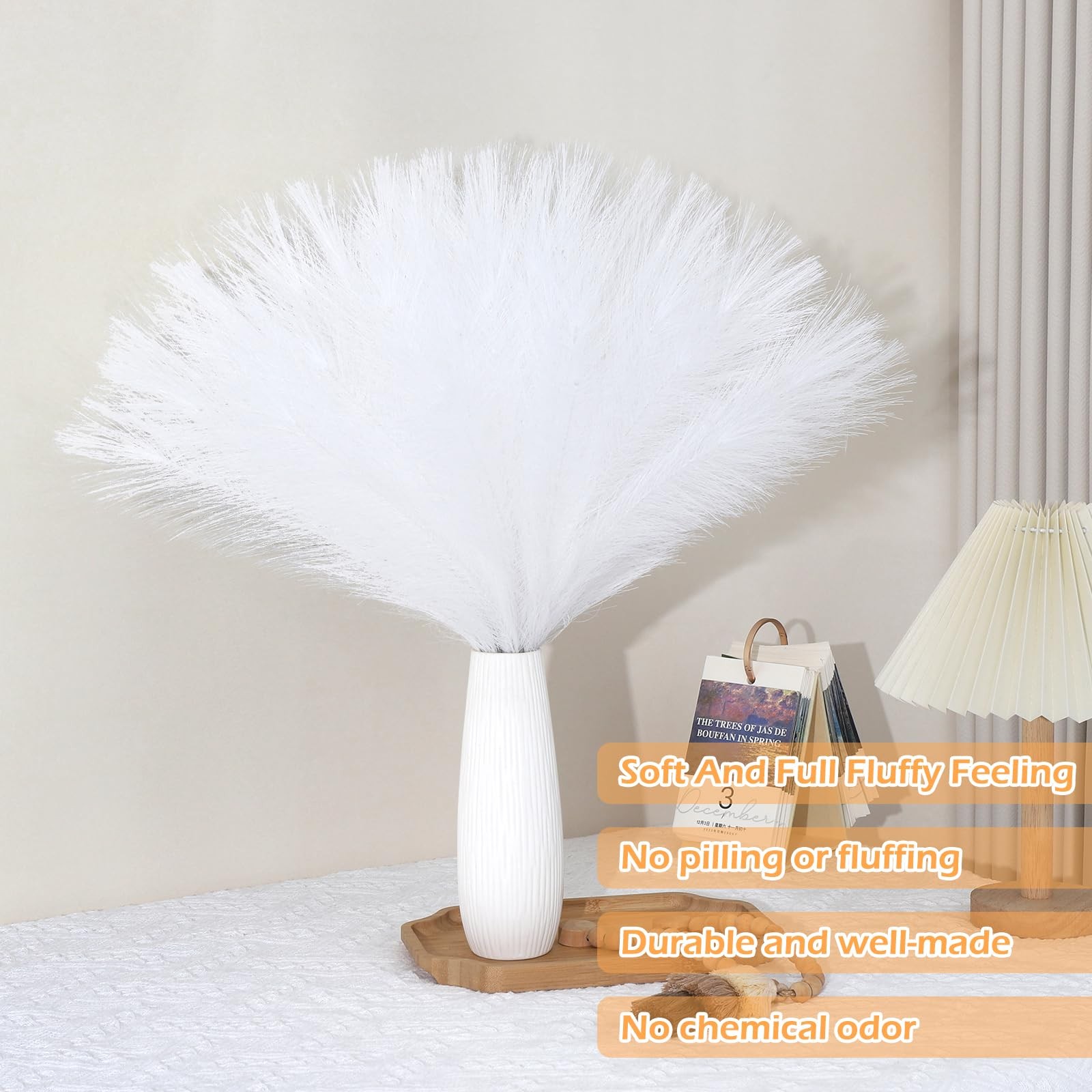 30 PCS White Pampas Grass Decor 21.7 Inch Faux Bulk Artificial Dried Flowers