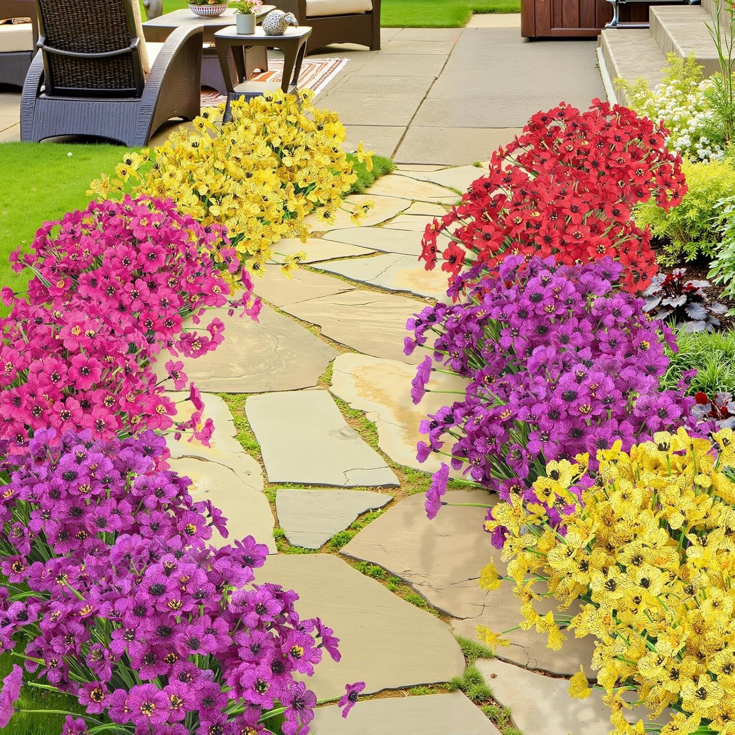 Versatile 12 Bundles of Artificial Flowers for Spring Summer Indoor/Outdoor Use