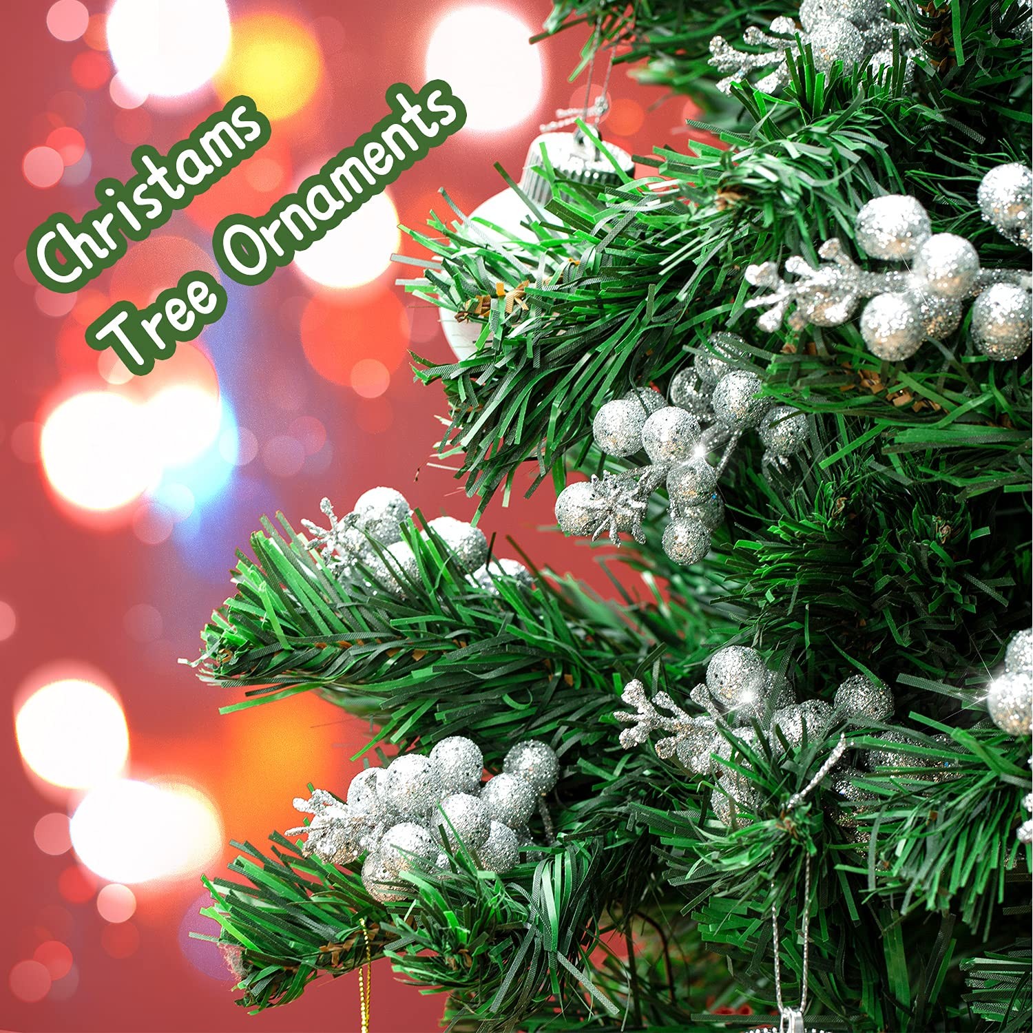 24 Pack Silver Christmas Glitter Berries Stems Artificial Christmas Tree Pick…