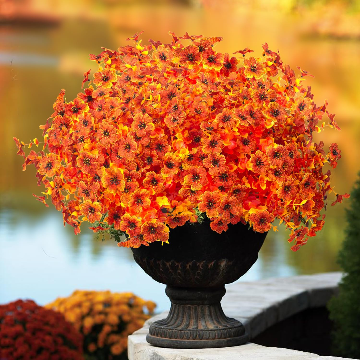 16 Bundles UV Resistant Fall Flowers for Outdoor Autumn Decor – Orange