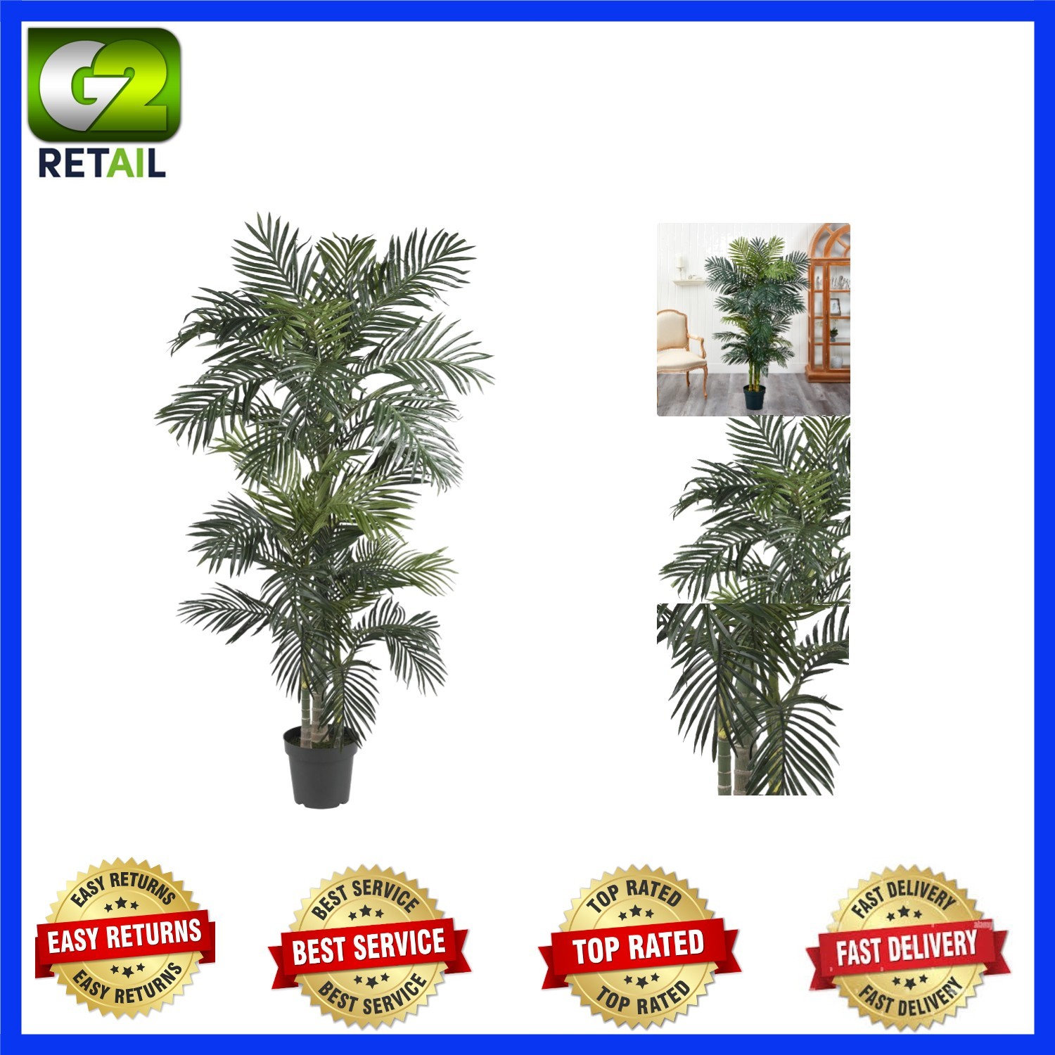 Ready-to-Display 6.5ft Silk Palm Tree in Classic Black Planter – Indoor Use