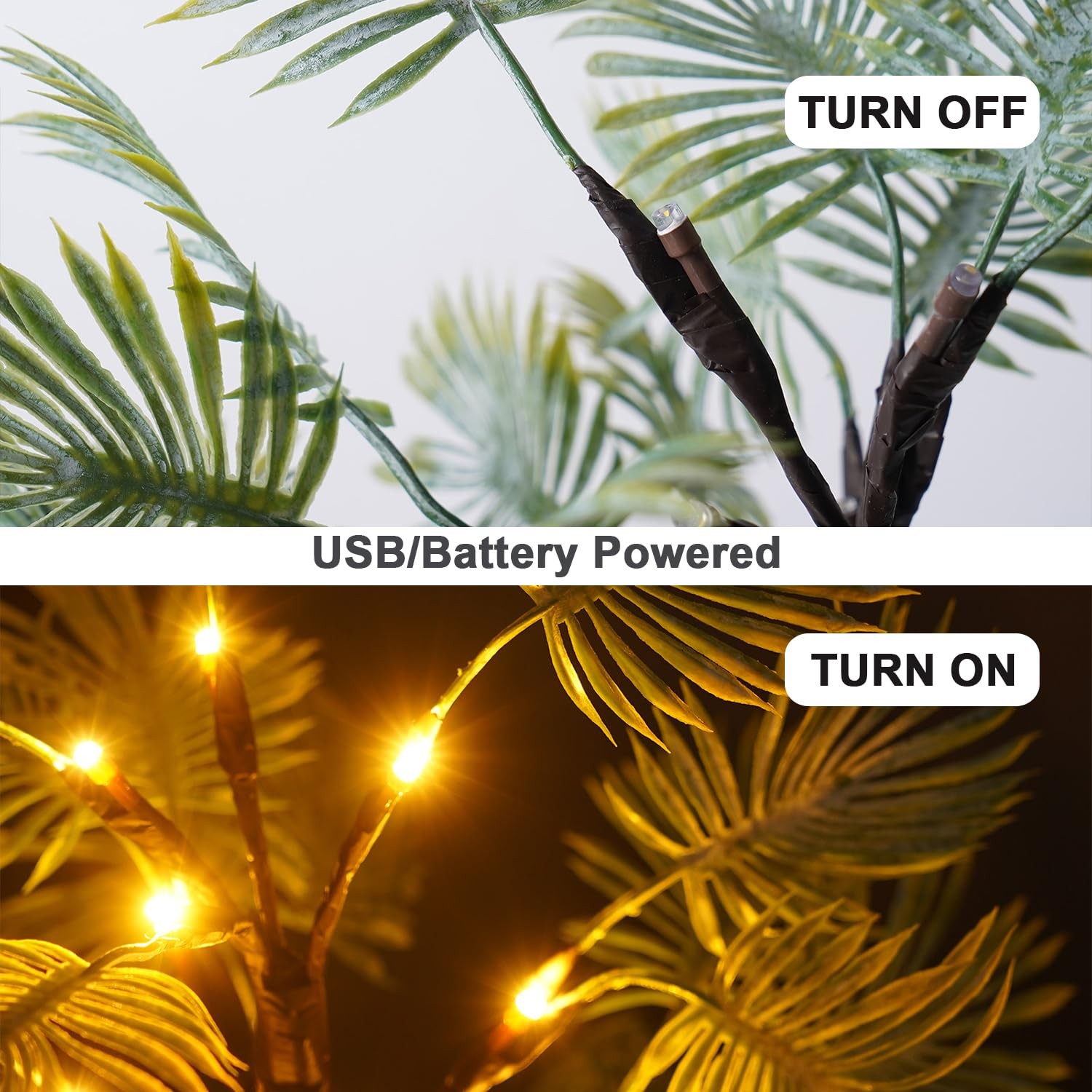 Lighted Trees for Indoor Decor, 24”2FT Lighted Palm Tree with LED Lights, Lighte