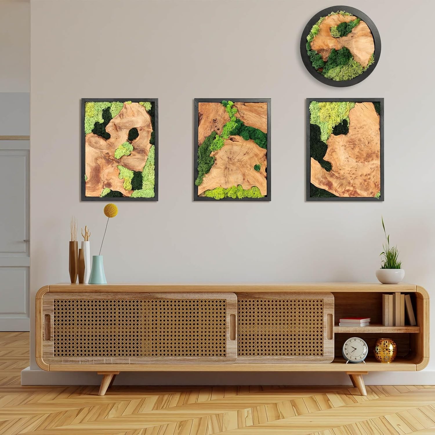 Natural Preserved Moss Wall Art – Natural moss&wood Handcrafted Rustic Charm for