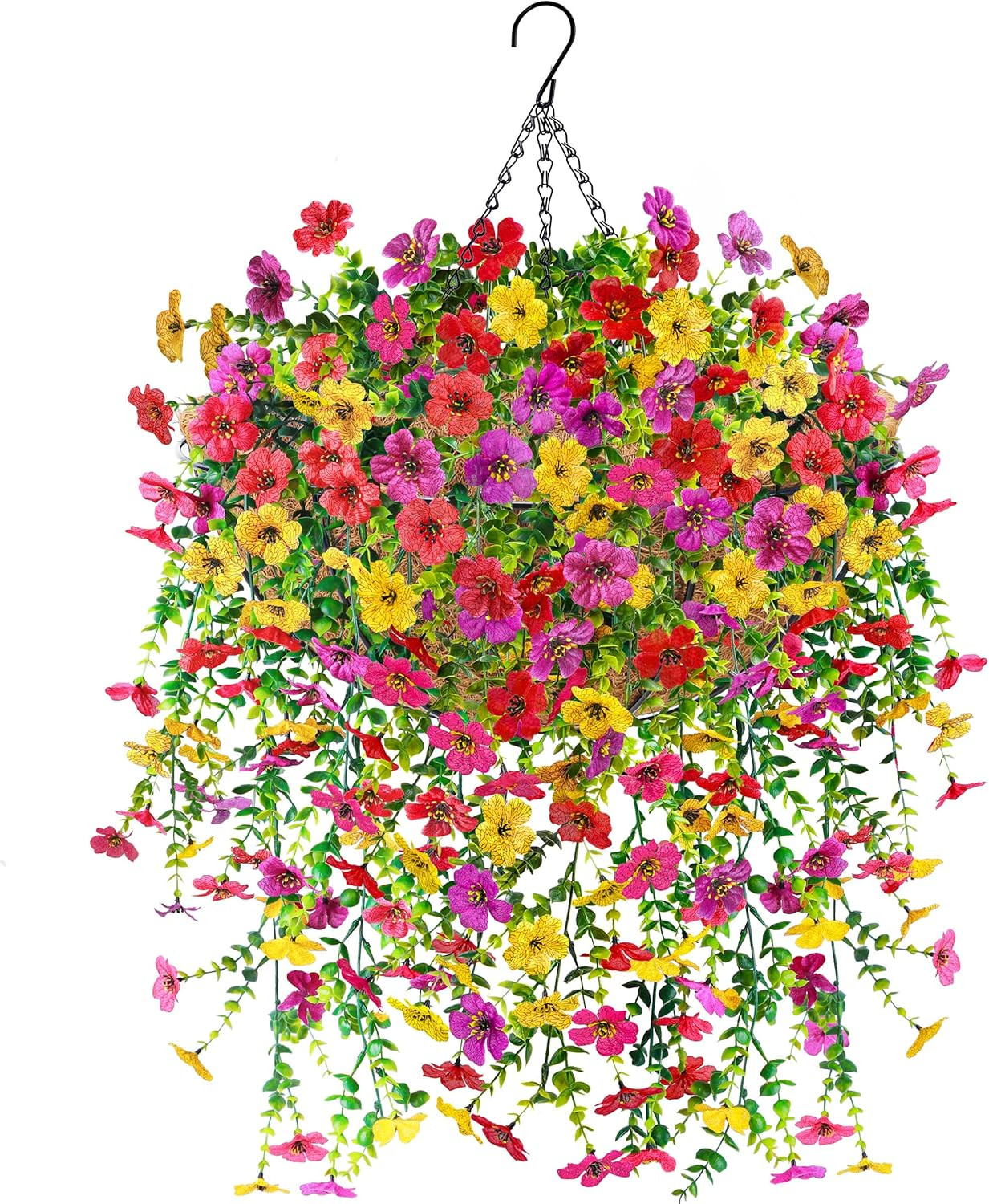Artificial Hanging Flower Basket for Outdoors Fake Hanging Flowers Plants with 4