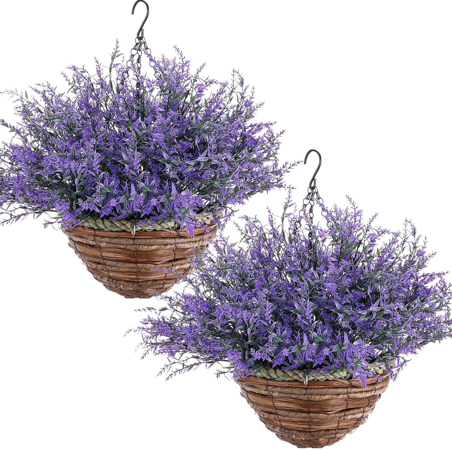 Purple Artificial Lavender Flowers in Hanging Baskets for Indoor/Outdoor Decor