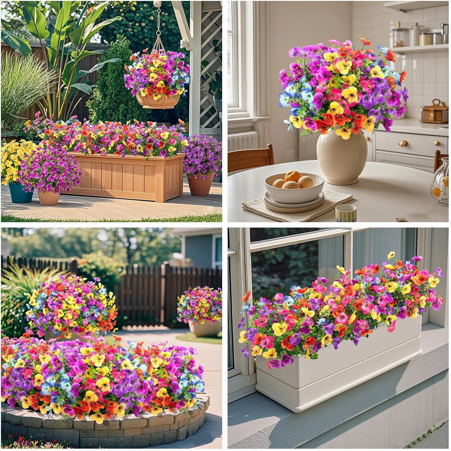 16 Bundles Artificial Flowers for Outdoors Decoration, Fake Pansy Flowers UV Res