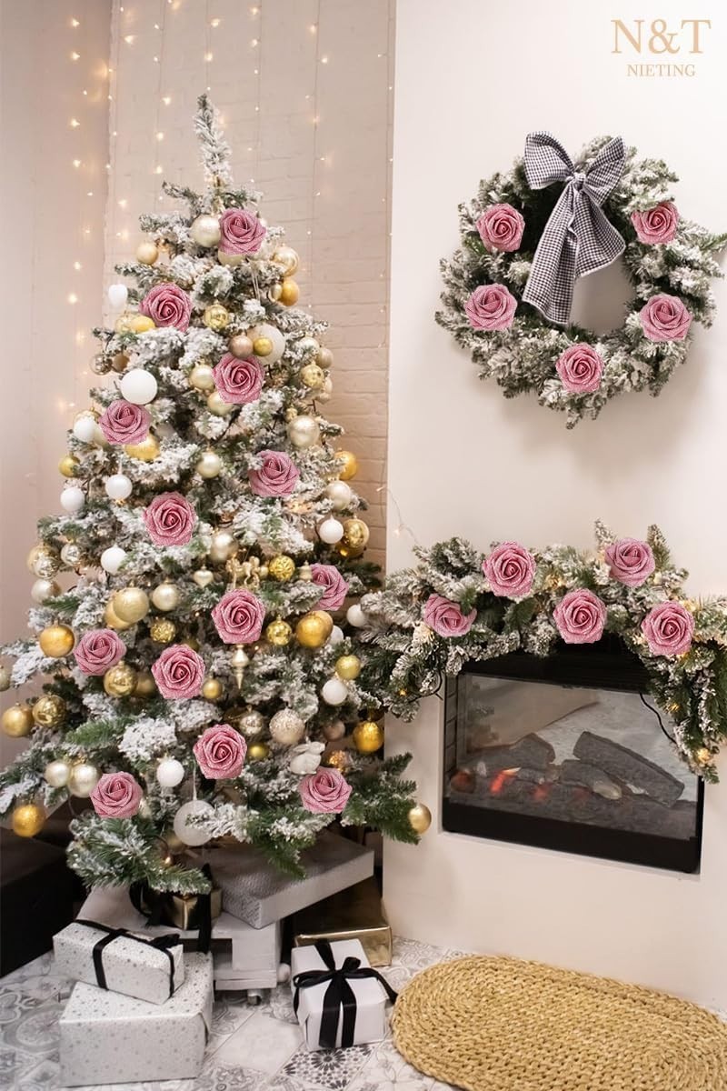Elegant 25pcs Dark Pink Foam Roses with Leaves – Perfect for Weddings & DIY